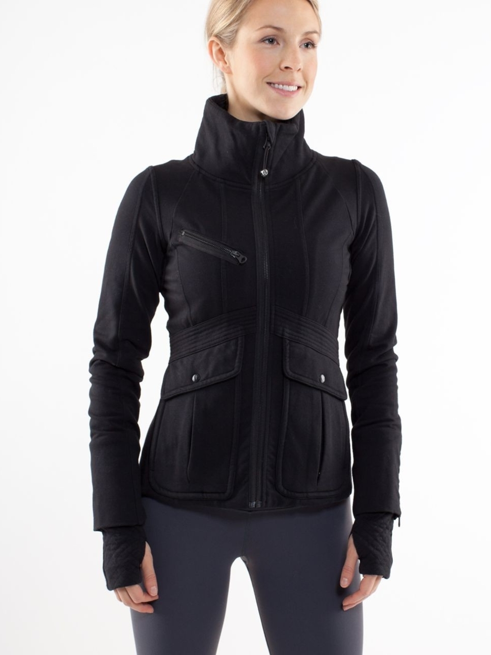 Lululemon It’s Happening Jacket Black Size 2 Full Zip Quilted Collar